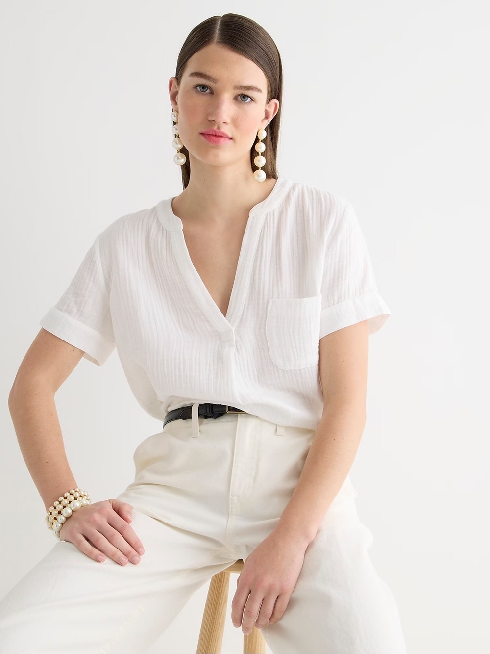 J.Crew double-gauze cotton top in Tan Small
